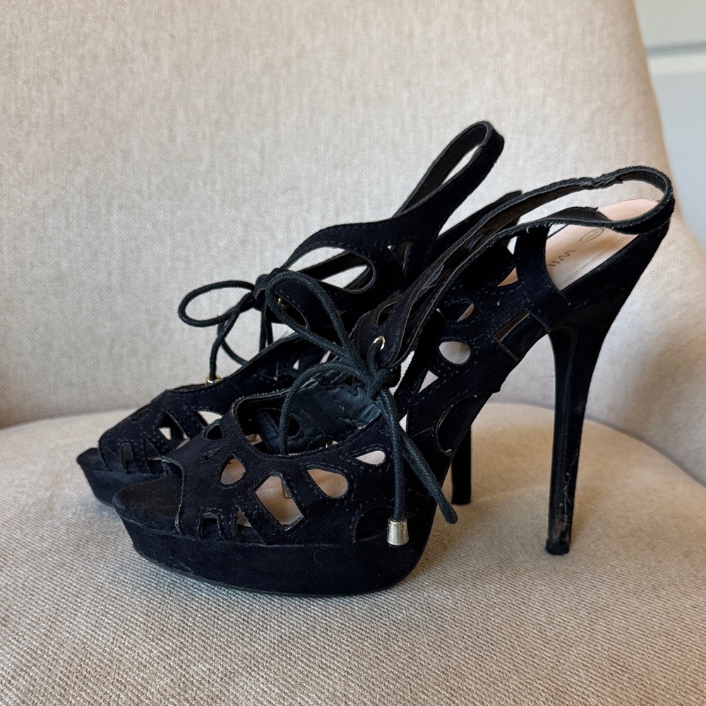 Vince Camuto Black Cutout Lace-Up Heels - Picture 4 of 4